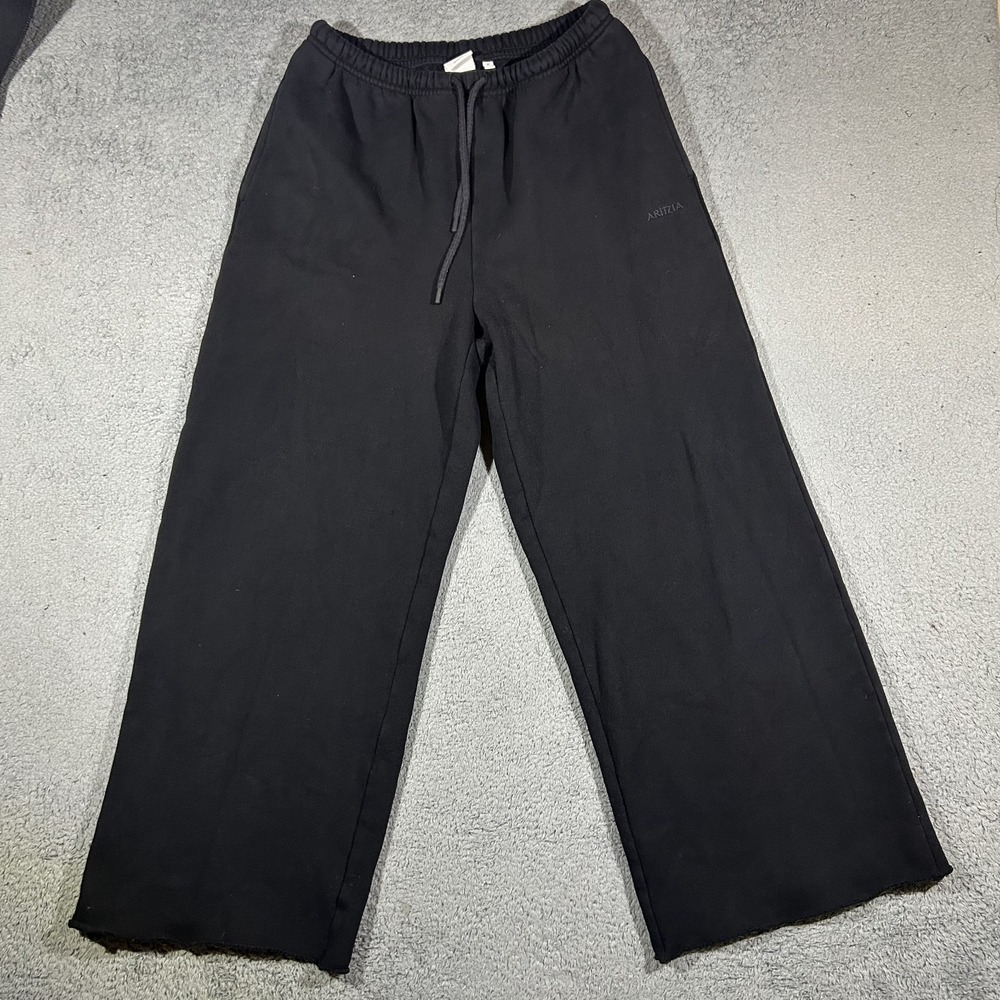 Aritzia TNA Sweatfleece Cozy Mega Fit Sweatpants Black Wide Leg Medium #3696